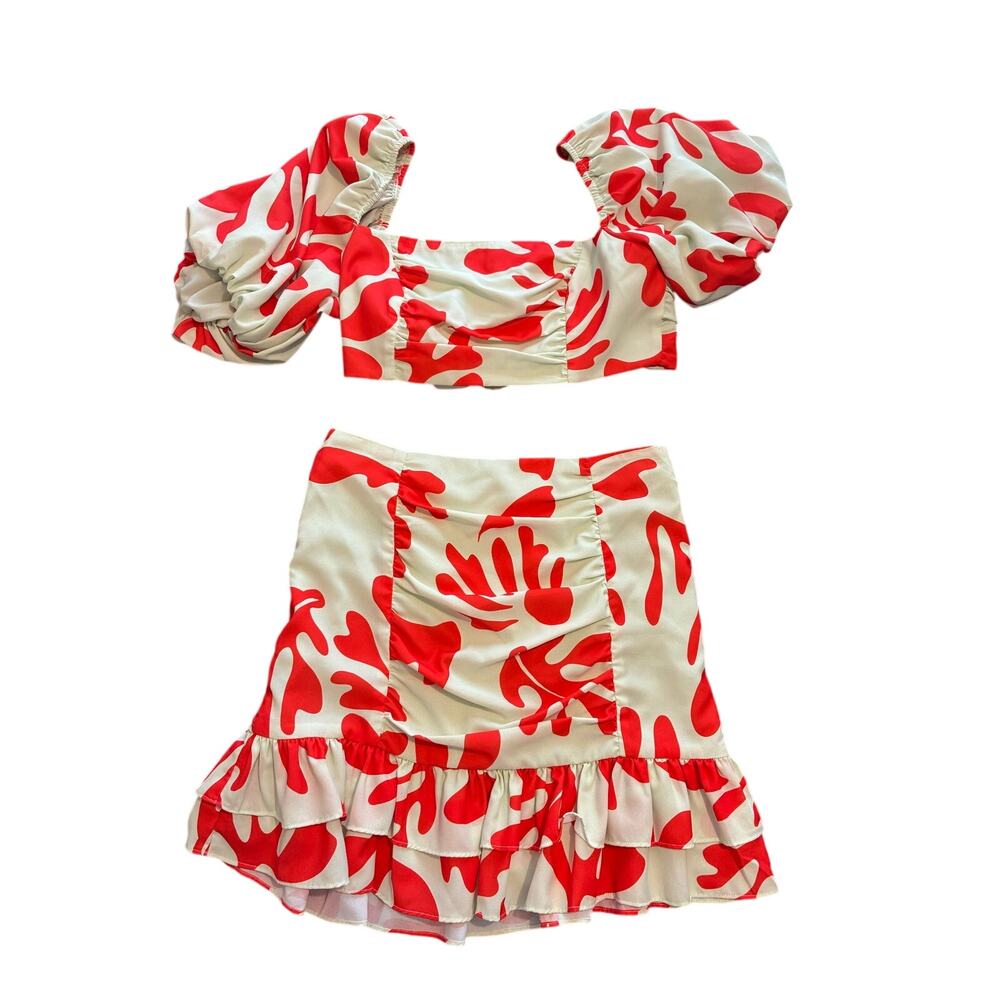Seven Wonders Botanica Puff Sleeve Crop Top and Ruffle Skirt Set Size 6